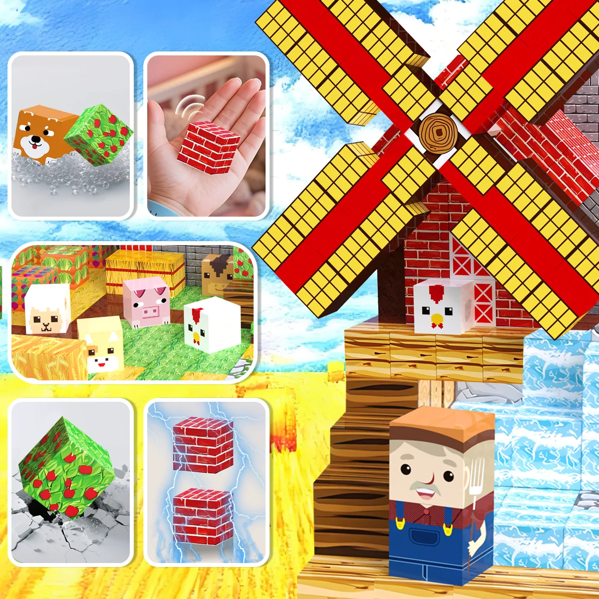 Magnetische blokset, sensorisch stapelen kinderspeelgoed, magnetische blokken voor dieren, magneetblokspeelgoed vrij bouwen, magneettegels