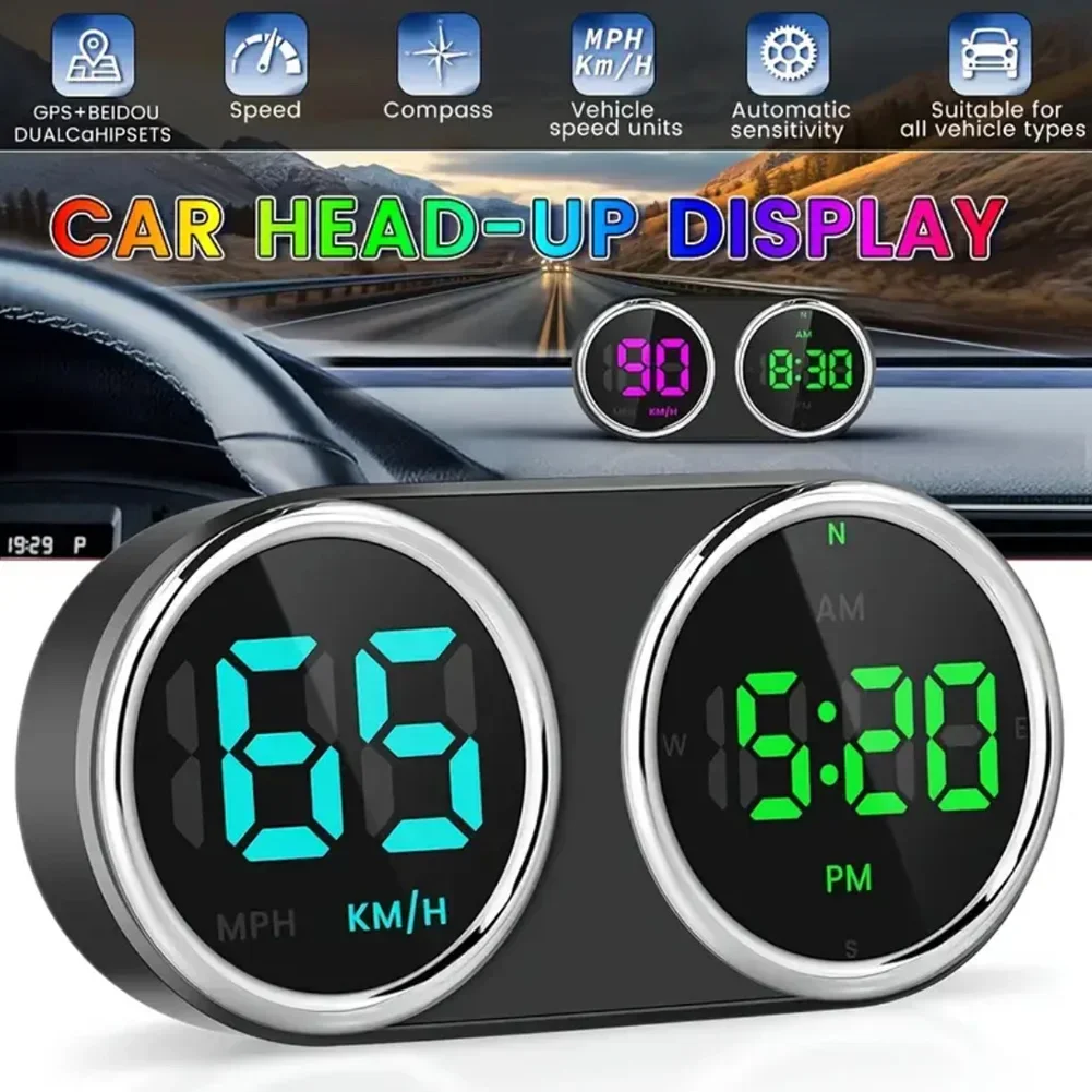 Car Speedometer Head-up Display GPS Speedomter Digital Clock HUD Over-speed Alarm KM/H MP/H Speed Meter 7 Color