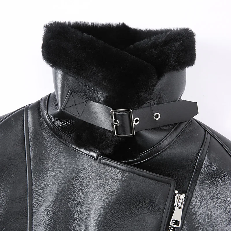 Genuine Sheepskin Shearling Coats Women Real Leather Jacket Thick Warm Winter Stand Collar Crop Jacket MH5173L