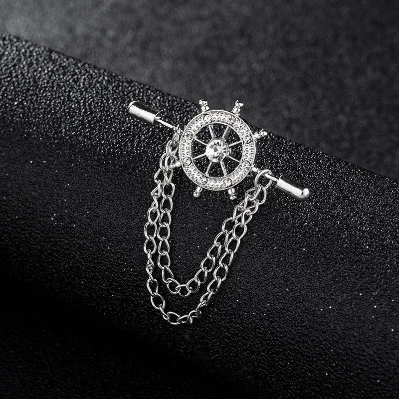 Neutral Style Ship Steer Double Layers Tassel Chain Brooches For Unisex Fashion Anchor Pins Jewelry Gifts Party Casual Accessory