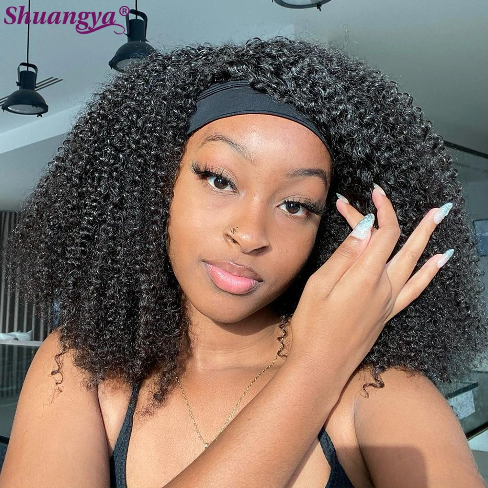 Headband Wig Human Hair Kinky Curly Short Curly Human Wig 200 Density Deep Wave Scarf Wig Brazillian Kinky Afro Hair Scarf Wigs