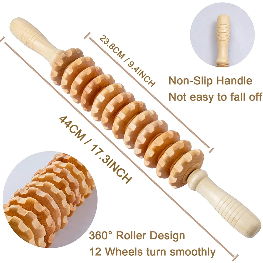 Wooden Massage Muscle Roller Stick Wood Therapy Massage Tool Lymphatic Drainage Massager Cellulite Trigger Point Muscle Release