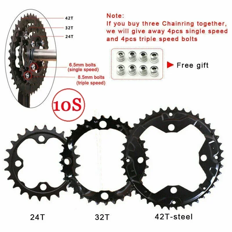 MTB Bike 104BCD 64BCD Chainring 24T 26T 32T 38T 42T Double/Triple Speed Chain Ring AL7075 Bicycle Chainwheel for 9s 10s Crankset