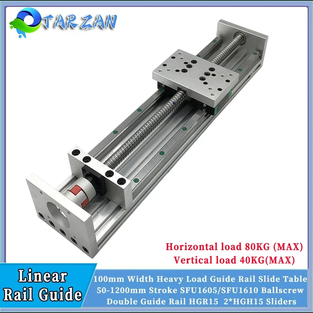 100mm Width Double Linear Guide Sliding Table1605/1610 BallScrew 50-1200mm Stroke Platform XYZ Axis Stage Actuator CNC Router