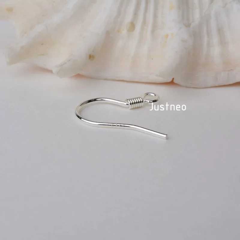 Hook Telinga, 0.8X15X16 Mm Solid 925 Sterling Silver Anting-Anting Kait dengan Coil & OPEN LOOP, sterling Anting-Anting Perak Temuan Komponen