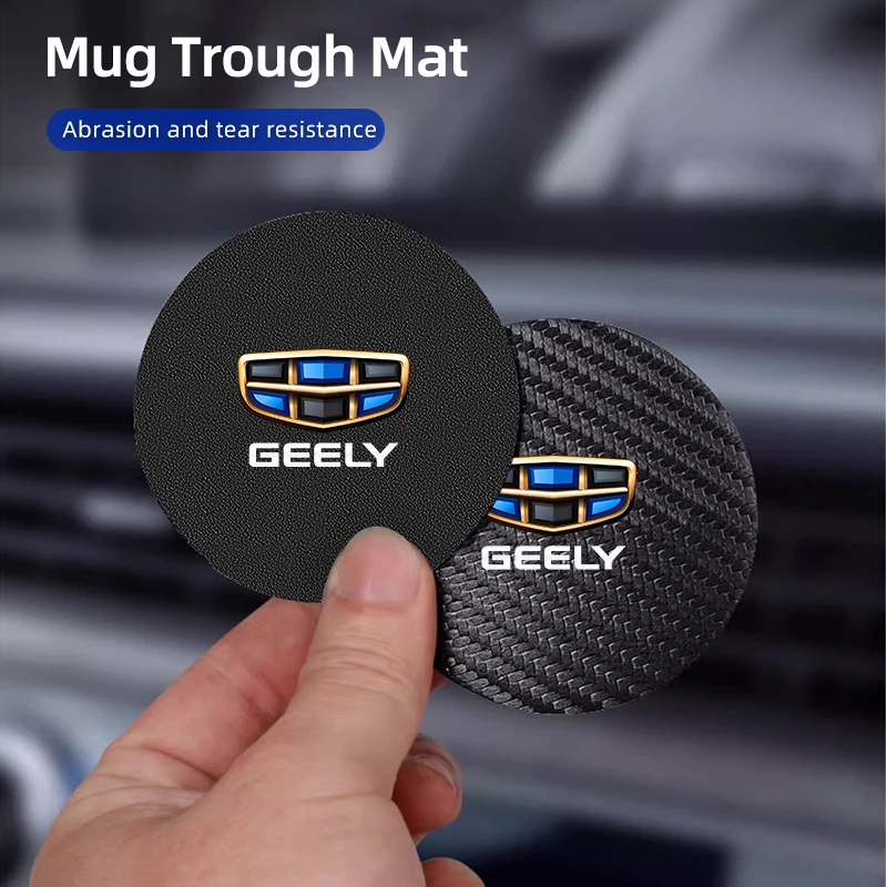 2Pcs Car Leather/Carbon Fiber Water Cup Coasters Anti-Slip Pads For Geely Emgrand X7 EC7 Atlas Boyue GC6 LC EC8 Atlas CK2
