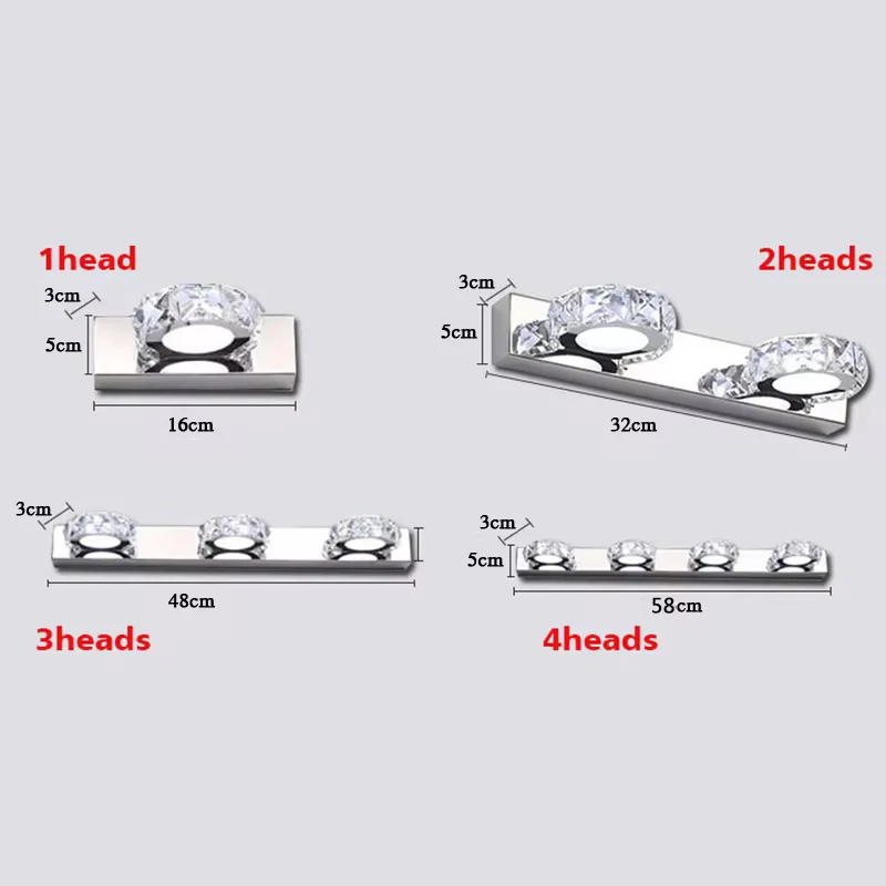 AC110-240V 스테인레스 스틸 LED 미러 빛 현대 욕실 화장품 크리스탈 벽 램프 2-4heads 실내 조명기구