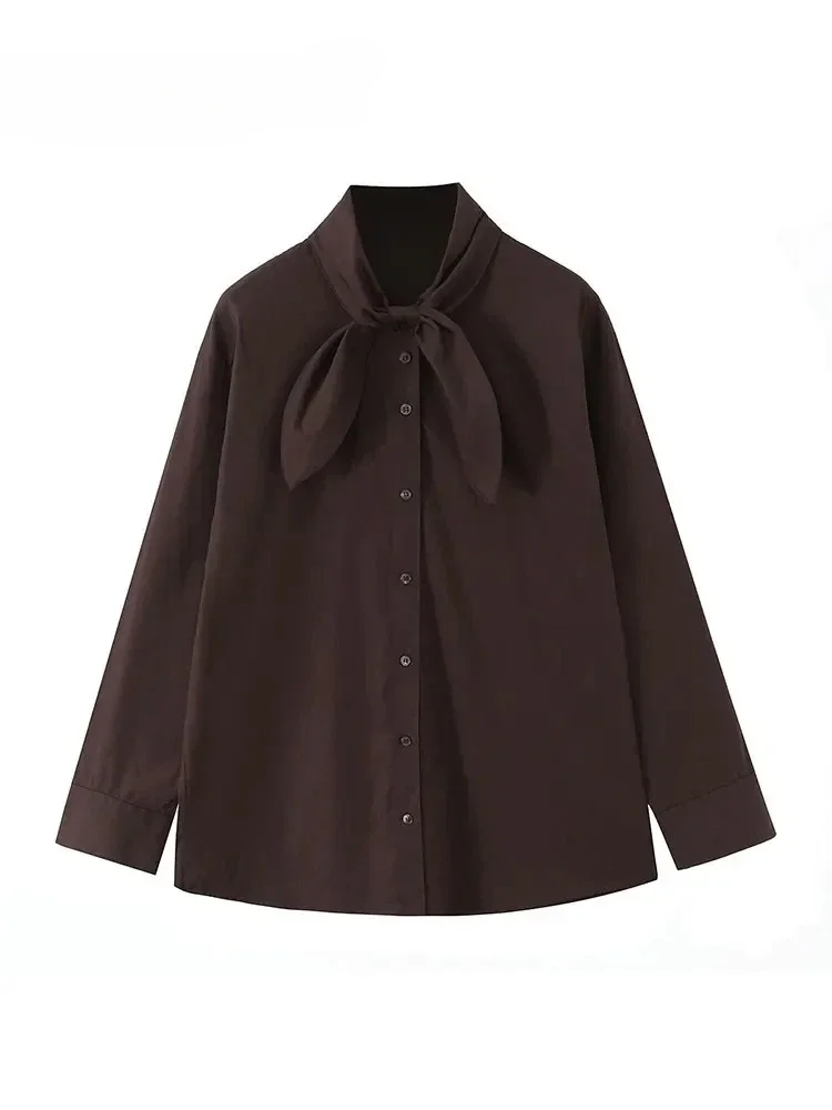 

2025 New Woman Scarf Shirts 2025 Autumn Elegant Office Lady Loose Chic Slim Daily Full Sleeve Daily Shirts