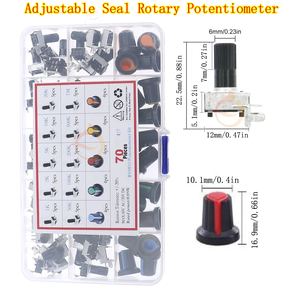 Single Dual Potentiometer Assortment Kit 3Pin 5Pin 6Pin Switch Audio Shaft Amplifier Sealing B1K 2K 5K10K 20K 50K 100K 250K 500K