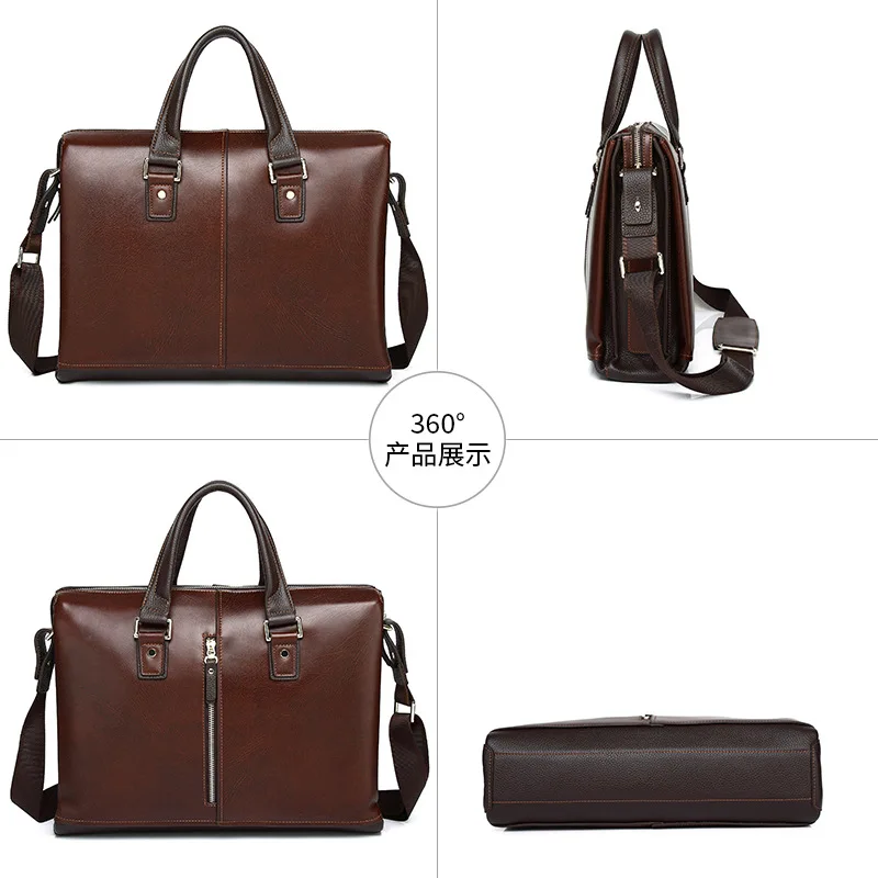 الرجال حقيقية حقيبة ساعي حقيبة يد جلدية كمبيوتر محمول 15 بوصة سعة كبيرة الطبقة العليا جلد البقر حقيبة الرجال الراقية حقيبة أعمال #2