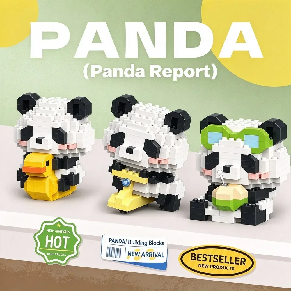 Cute Panda Figurine Micro Particle Building Blocks DIY Assembly Watermelon Theme Model Desktop Ornament Home Tabletop Decoration