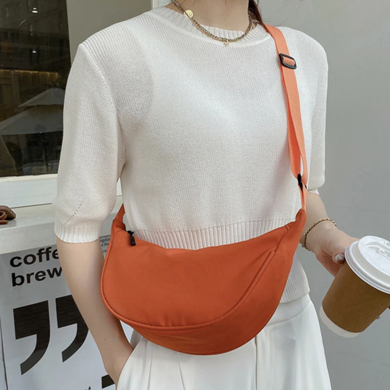 2023 Solid Color Chest Bag For Women Casual Travel Crossbody Bag Daily Street Fanny Packs Half Moon Belt Bag Shoulder Canvas Bag