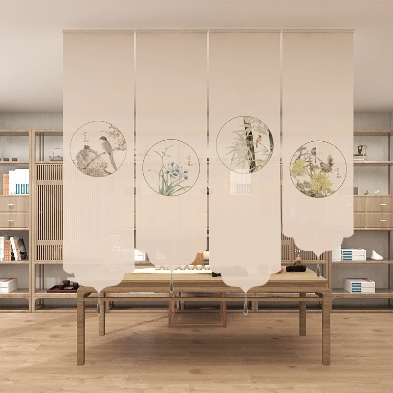 

Новые китайские рулонные шторы для гостиной, офиса, чайной комнаты, отеля, перегородки, солнцезащитные экраны, разделители пространства