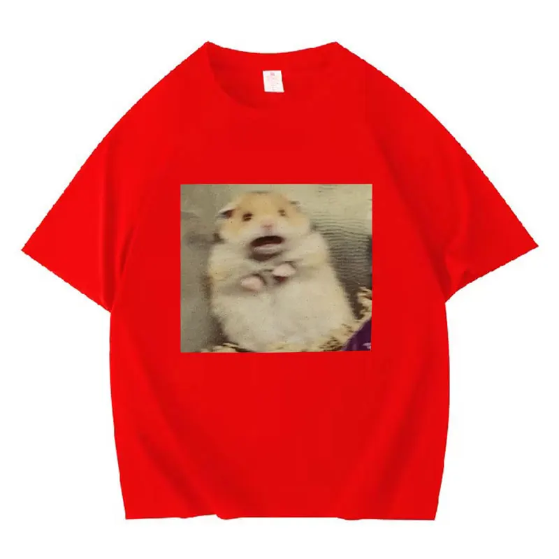 Funny Scared Hamster Meme Graphic T-Shirt Men Women O-Neck Fashion Short Sleeve T Shirt Retro Clothing Oversized Cotton T-shirts