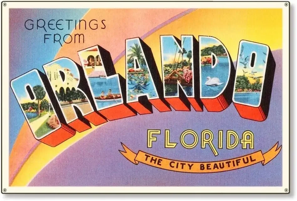 Metal Tin Sign Vintage Chic Art Decoration Orlando Florida Travel for Home Bar Cafe Farm Store Garage or Club 12\