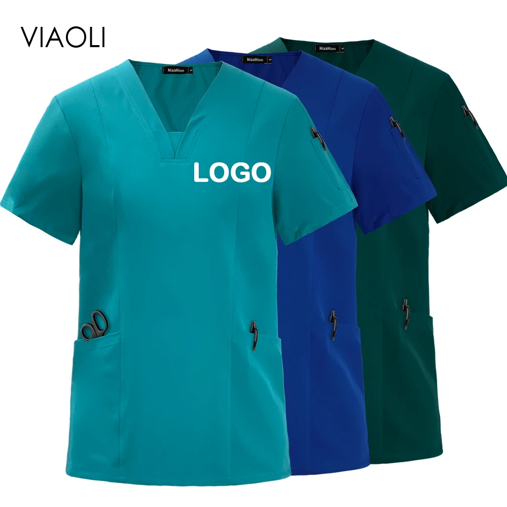 New Scrubs Set Medical Uniforms Stretch Scrub Tops With Pocket Nurse Uniform Doctor Surgery T-shirts Beauty Salon Lab Workwear