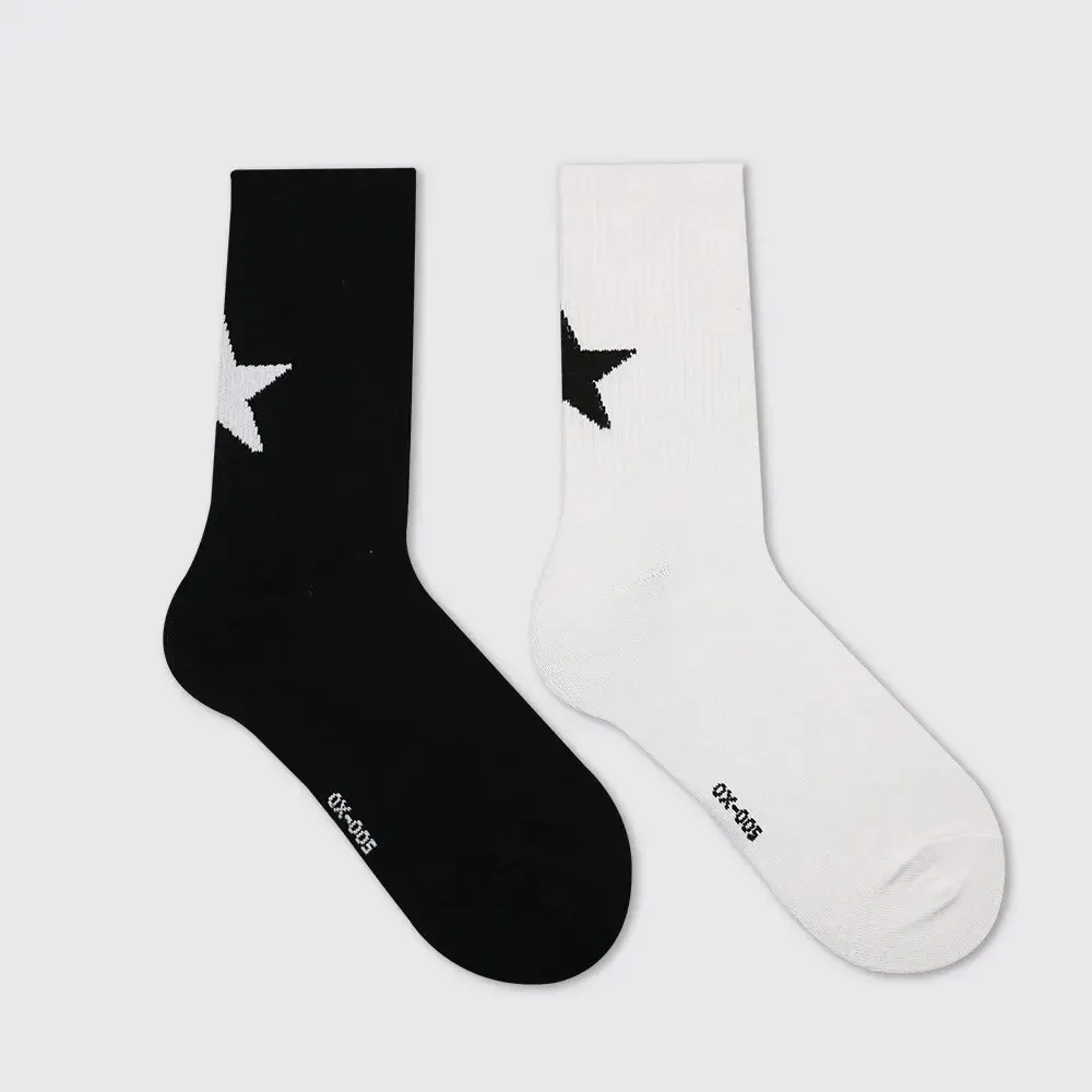 White Black Pentagram Simple Sporty Style Harajuku Socks Women Cotton Star Middl Tube Socks Female Fashion Funny Striped Socks