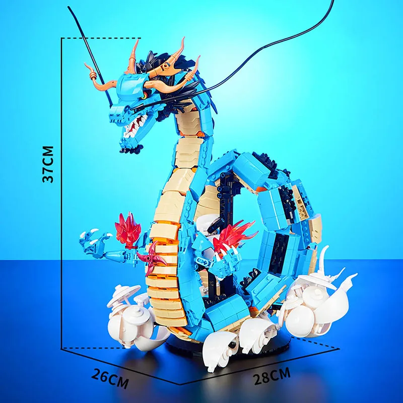 MOC One Anime Piece Building Blocks Kaido Dragon Bricks Model DIY Assemble Blue Dragon Figures Toys For Children Collection Gift