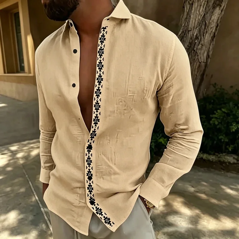 Men's collared slim-fit long-sleeved shirt, floral print, flowy blouse, plus size trendy casual cardigan top.