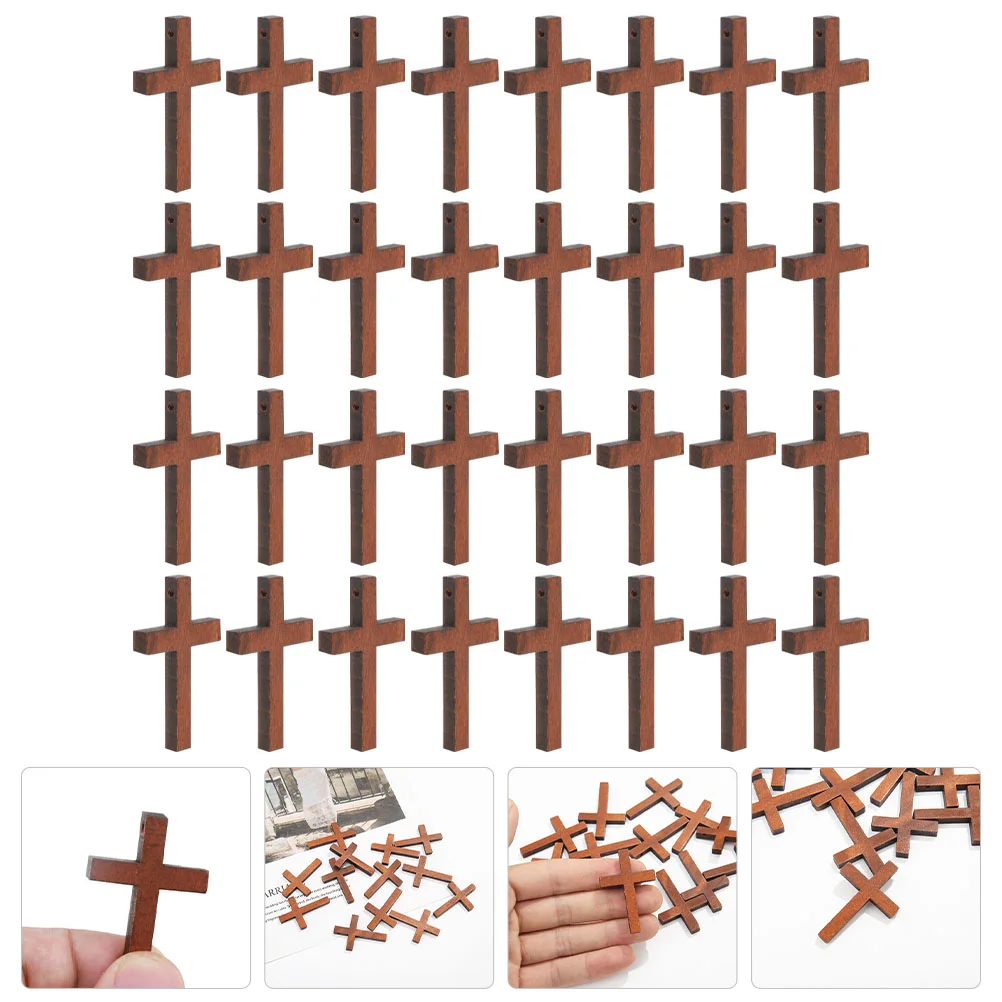 

50 Pcs Mini Cross Pendant Decor DIY Wood Pendents Charms for Jewelry Making Pendants Man