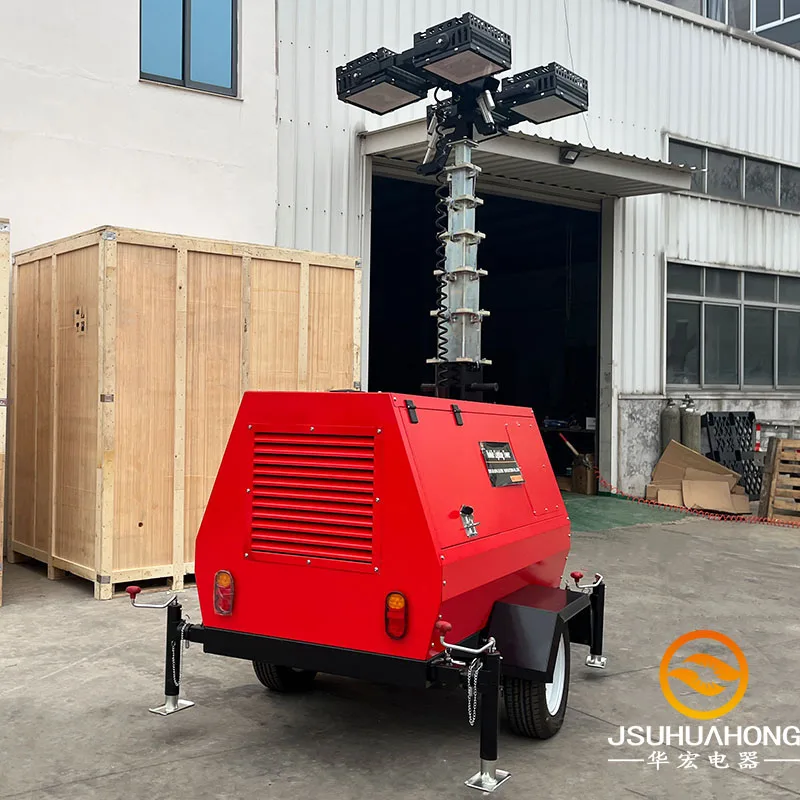 Moveable  4*1000W Hydraulic Lifting Light Tower with  Generation  for Outdoor Construction Lighting