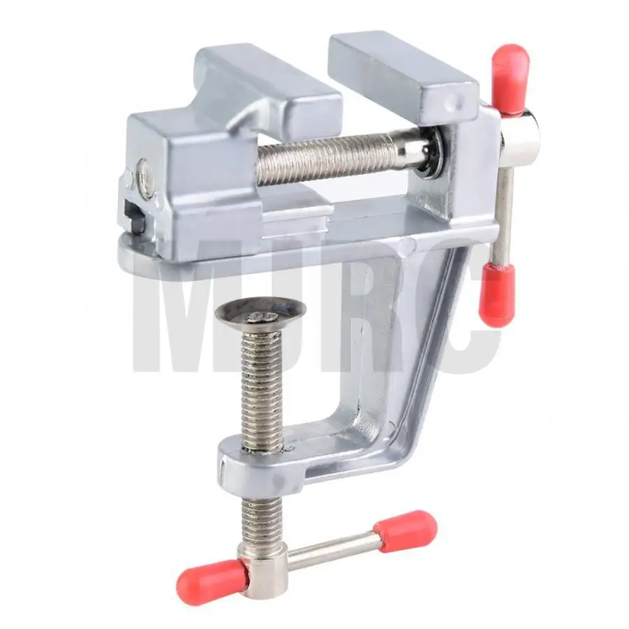Mini morsa da banco Morsetto regolabile in miniatura in alluminio da 3,5" multifunzionale come un morsa da banco piatta bloccata su un tavolo