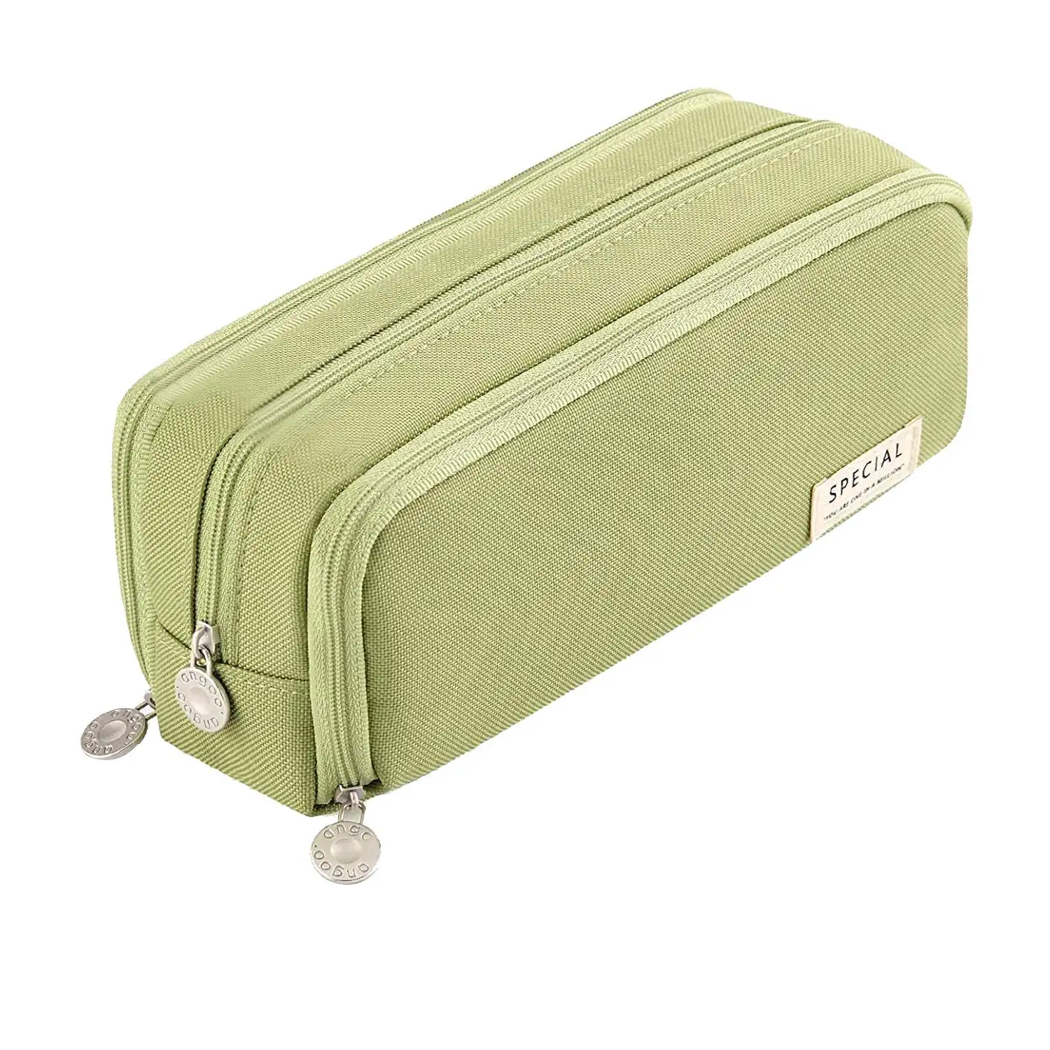 

ANGOO Large Capacity Pencil Case 3 Compartment Pouch Pen Bag for School Teen Girl Boy Men Women (Green)