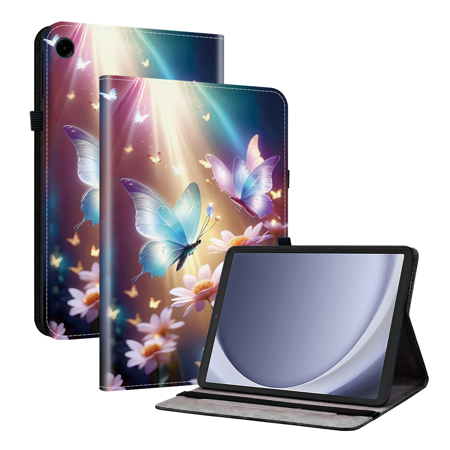 

For Samsung Galaxy Tab A11 Leather Case Pattern Printed Stand Tablet Cover with Card Slots - Butterfly Floral