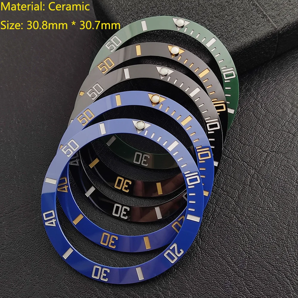 30.8mm high-quality ceramic bezel suitable for 40mm case blue green light bezel watch accessories black/green/blue