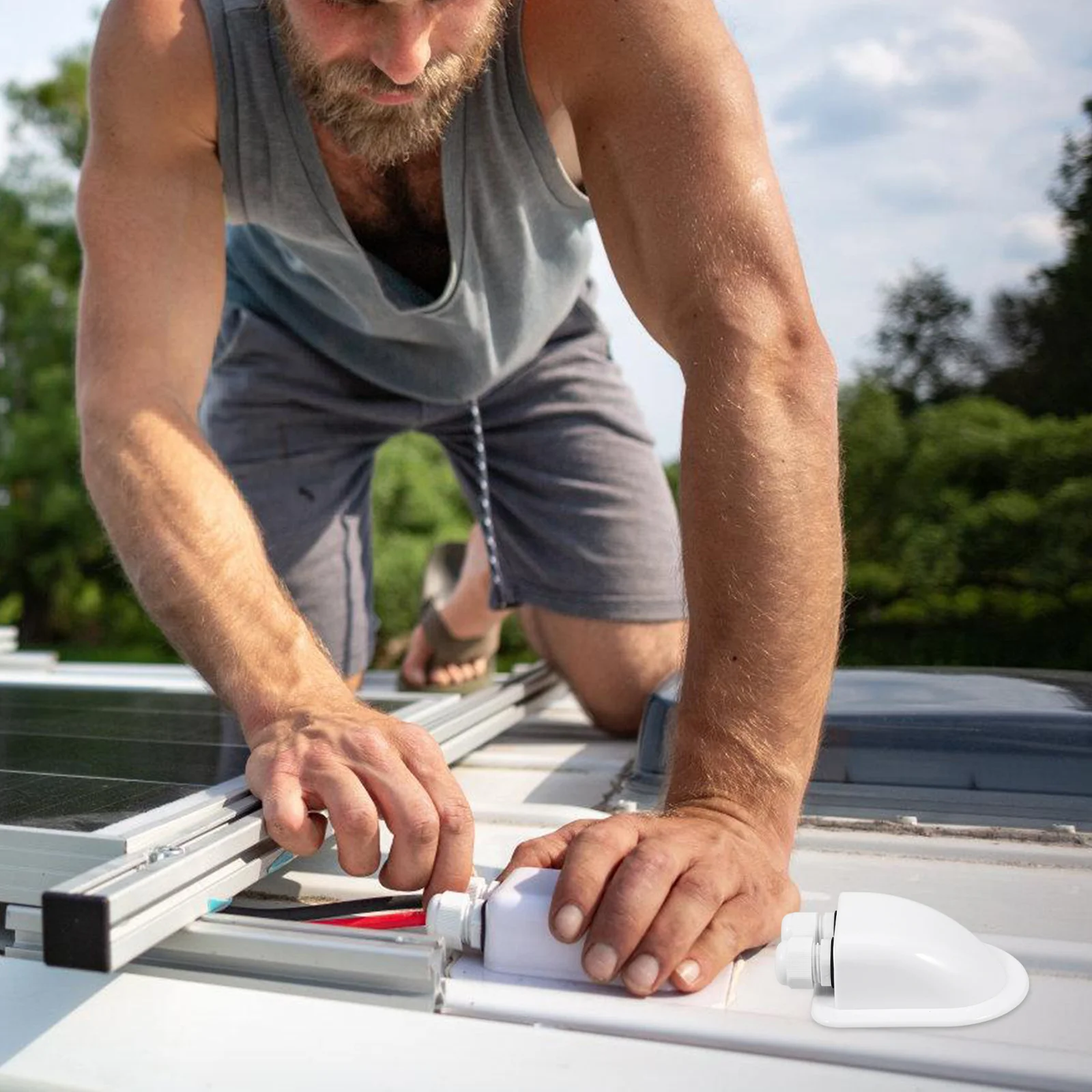 

Solar Cable Entry Gland Dual Wire Entry Box Roof Connector for Rv Yacht Camper Solar Panel Cable Glands Junction Box