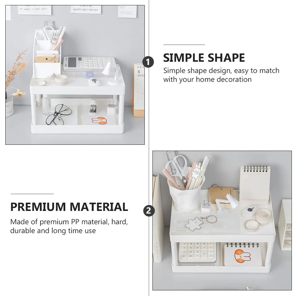 Double Layer Desktop Shelves Small Desk Organizer Storage Stand Compact PP Material Stationery Bookshelf Home Office Use