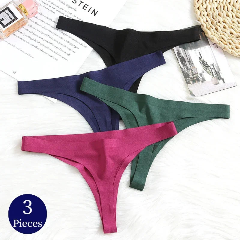 WarmSteps 3PCS Women\'s Panties Set Seamless Thongs Cozy Silk Satin Woman Underwear Sexy Lingerie Fashion G-Strings Sports T-Back