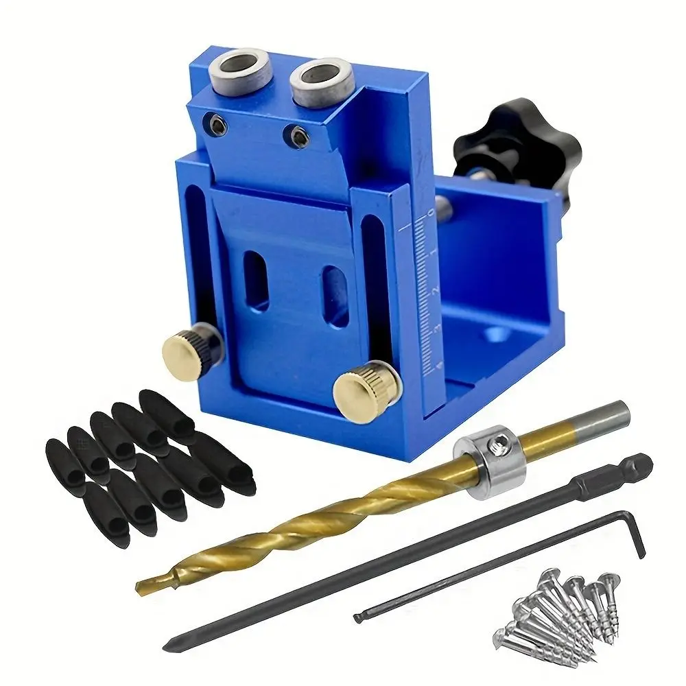 9mm Pocket Hole Jig Kit Wear-resistant Precise Scale Hole Drill Guide Dowel Jig Aluminium Alloy Solid