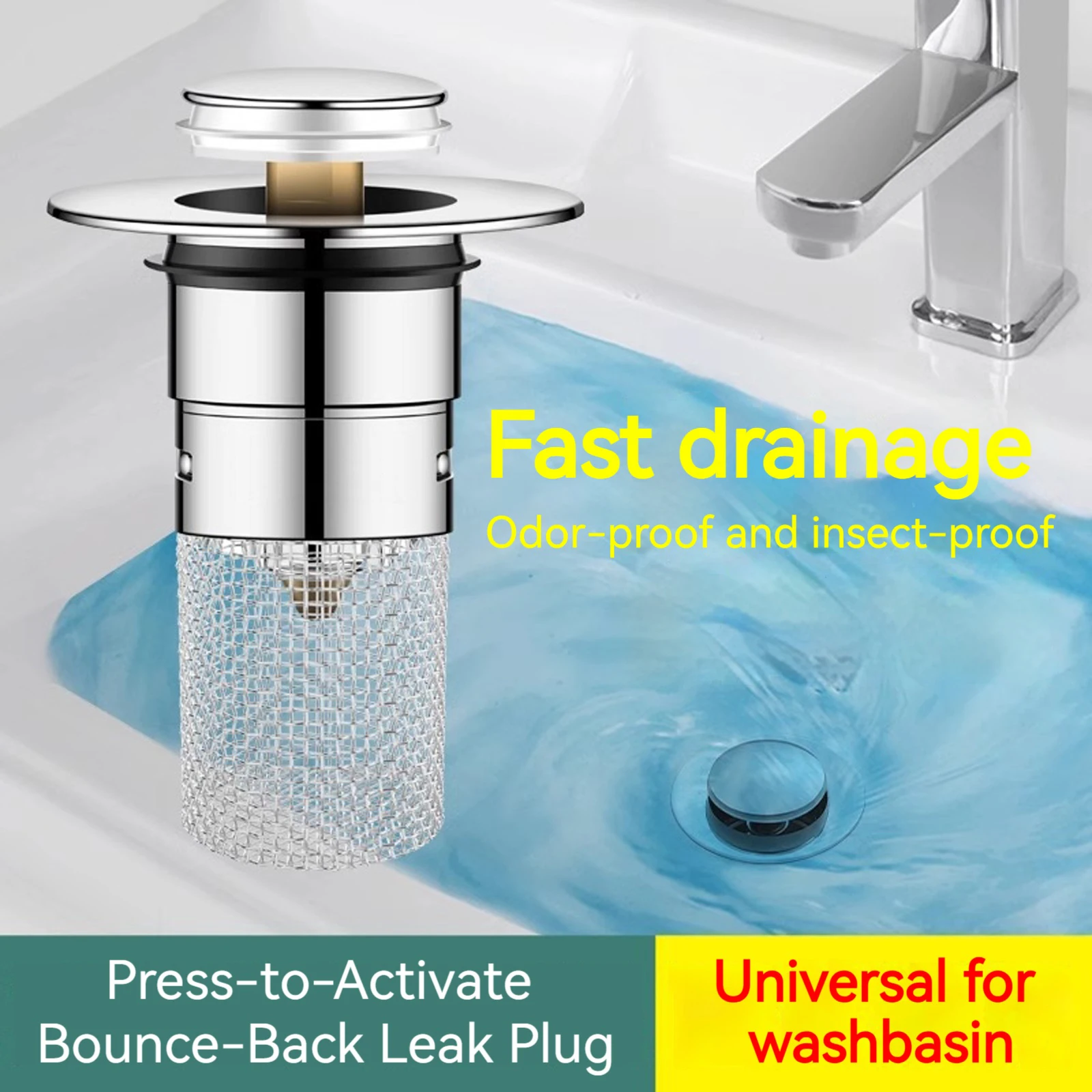 Bathroom Sink Stopper with Hair Catcher Basin Drain Filter Stainless Steel Sink Plug Hair Trap Fits Bathroom Laundry Sink Drains