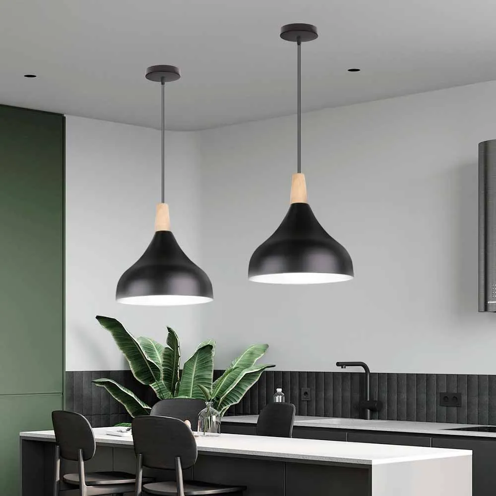 Modern Hanging Ceiling Lamps Wood Aluminium e27 Pendant Light for Dining Room Table Bedside Kitchen Black Decoration Lighting
