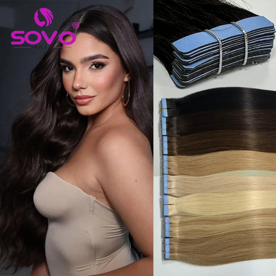 

Лента для наращивания волос Remy Human Hair # 2 темно-коричневых европейских прямых бесшовных волос с утком кожи, 20 шт. для женщин