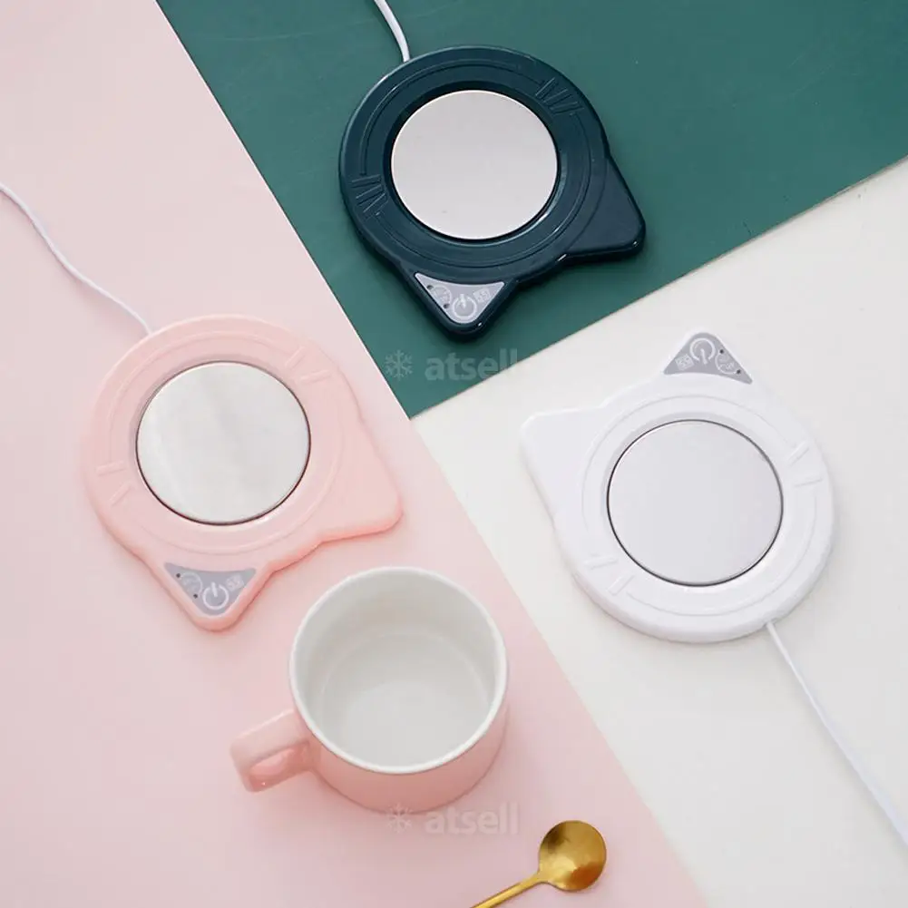 Calentador de taza de gato con USB para bebidas, almohadilla térmica para mantener la bebida caliente, posavasos para café, leche y té, apagado automático