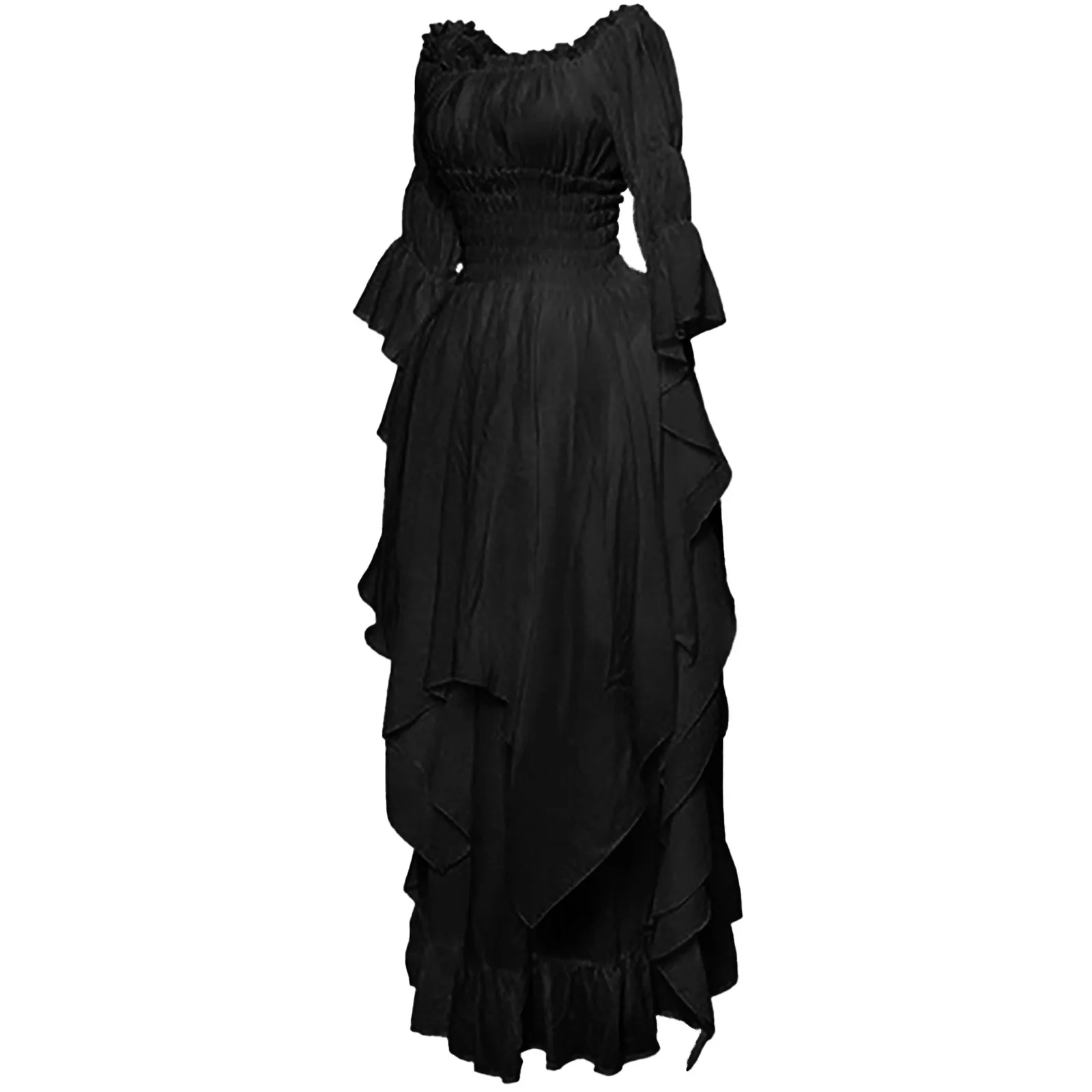 Women's Gorgeous Maxi Dress Black Red White Gothic Steampunk Sexy Off Shoulder Party Dresses Irregularity Ruffle Corset Vestidos