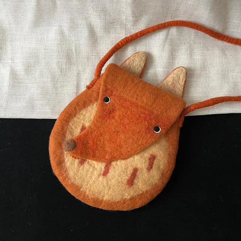 

Handmade Wool Felt Bag Cute Animal Crossbody Storage Bag Small Creative Autumn Winter Faion Accories Underarm Bag