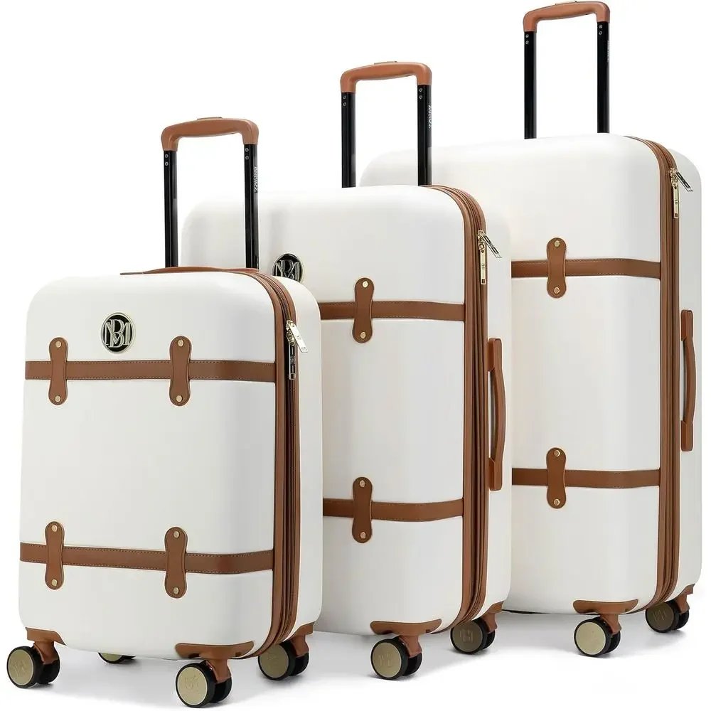 

3 Piece Expandable Retro Large Polyte-ABS Luggage Set in White