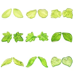 11-41mm Green Transparent Leaf Shape Acrylic Beads Pendant Loose Bead For DIY Jewelry Making Necklace Bracelet Charm Accessories