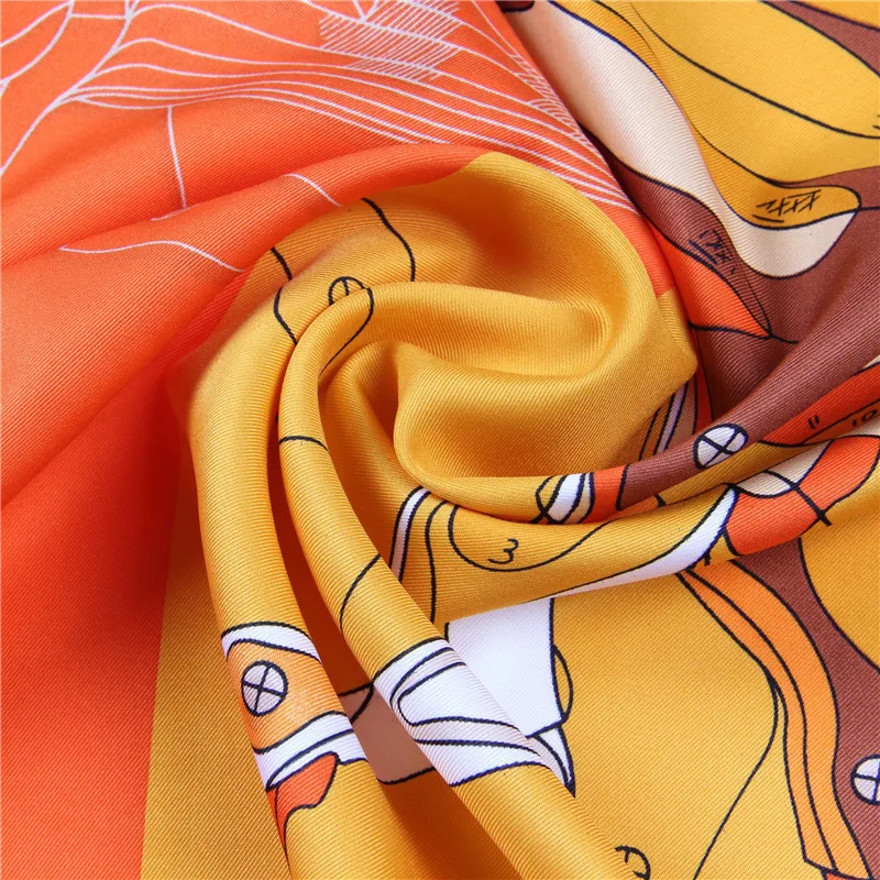 New Handmade Curled Silk Scarf Women Shawl 90cm Pegasus twill square scarf Retro printing scarves shawl Headband