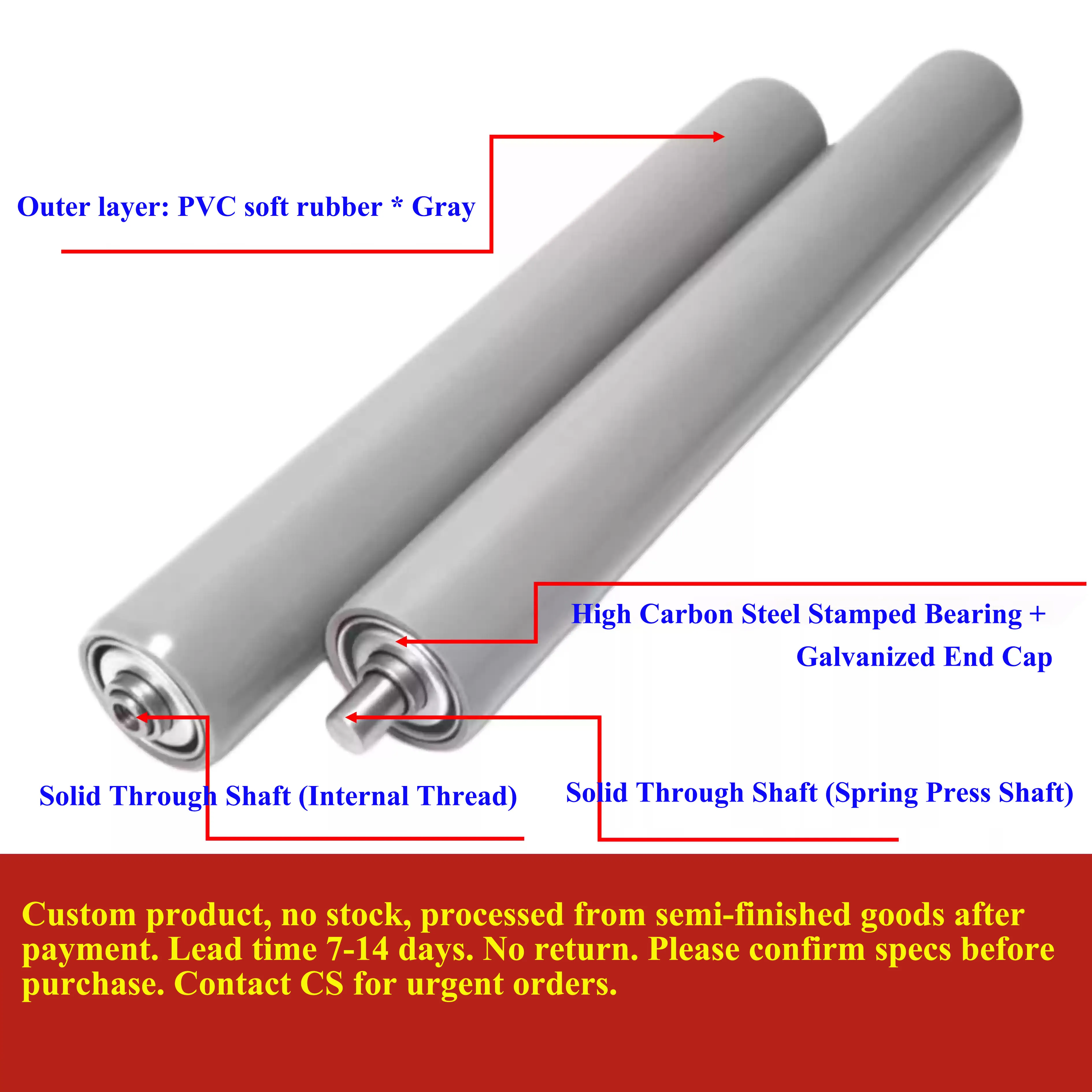 Coated Conveyor Roller PVC/PU/Silicone Idler Roller OD29-70mm Length 90-490mm M6/M8 Female Thread for Assembly Line Woodworking