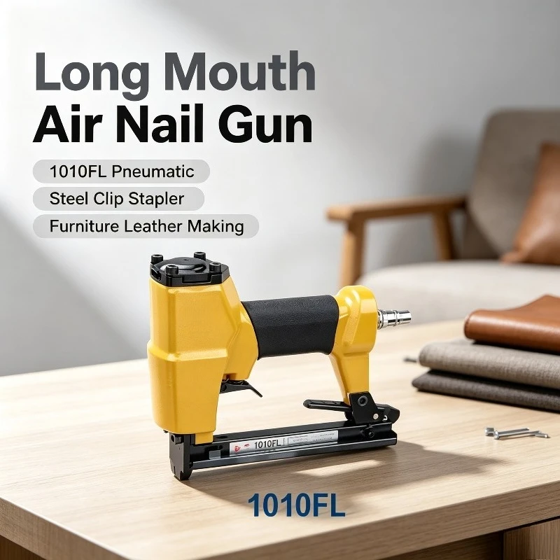 1010FL Long Mouth Air Nail Gun, Steel Clip Stapler, Sofa Fabric Seat Furniture Leather Shoe Making Direct Sales Nail Gun