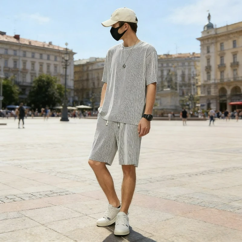 

Ice Silk Men's Sets Summer T-shirt Shorts Two-piece Thin Section Loose Casual Versatile Quick-drying Men's Clothing Sweatpants