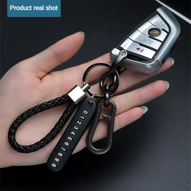 Anti-Lost Car Key Pendant Split Rings Keychain Phone Number Card Keyring Auto Vehicle Lobster Clasp Key Chain Car Accessories