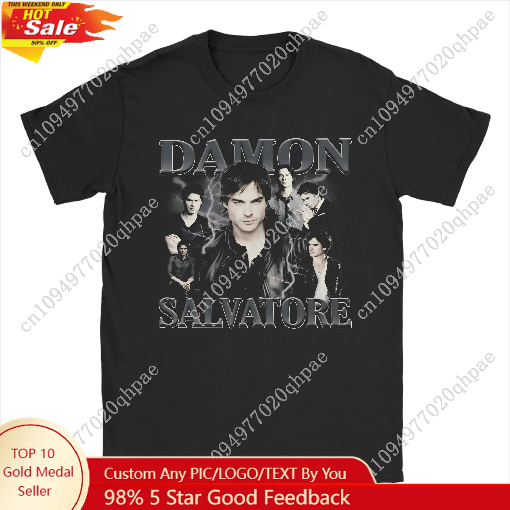

Men T-Shirts The Vampire Diaries Damon Salvatore Funny Cotton Tee Shirt Short Sleeve TV Series T Shirts merchandise Classic