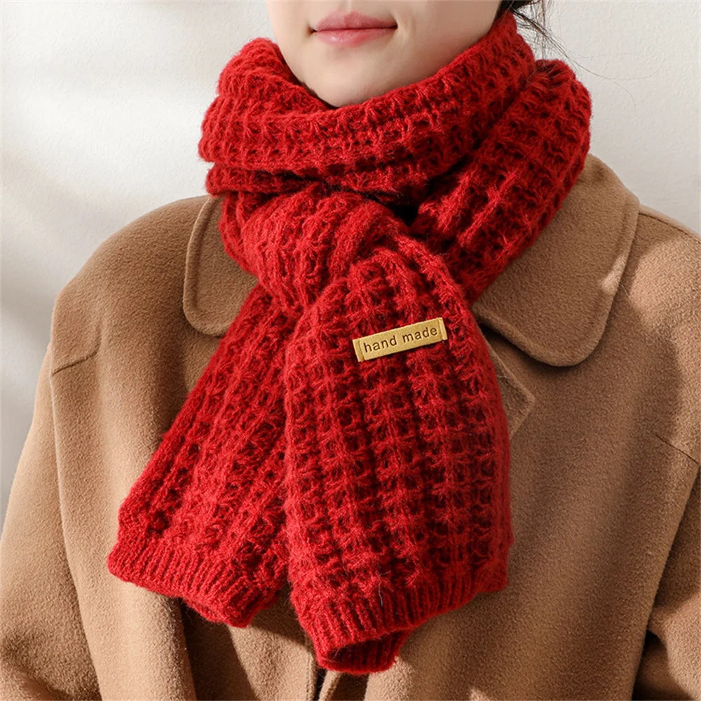 Red Scarf Christmas Elk Pattern Plaid Scarf Autumn And Winter Warm Neck Protection Long Scarf Holiday Gift Women Neckerchief