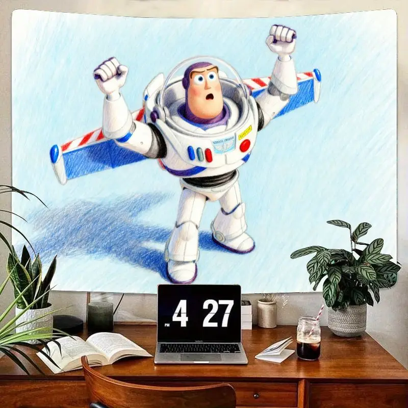 

1 шт., гобелен из полиэстера «Buzz Lightyear «To Infinity & Beyond», настенный художественный декор для детской комнаты для мальчиков, подарок, вентилятор «История игрушек»