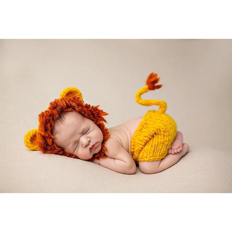 2024 NEW Boy Girl Costume Set Lion Animal Crochet Knit Handmade Pants Hat Baby Lion Suit Newborn Photography Props 2pcs Set